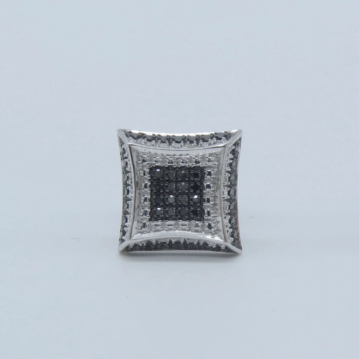 0.08 Carat Round Black & White Diamond Micro Pave Kite Shape Pushback Stud Earring in 925 Sterling Silver L768517