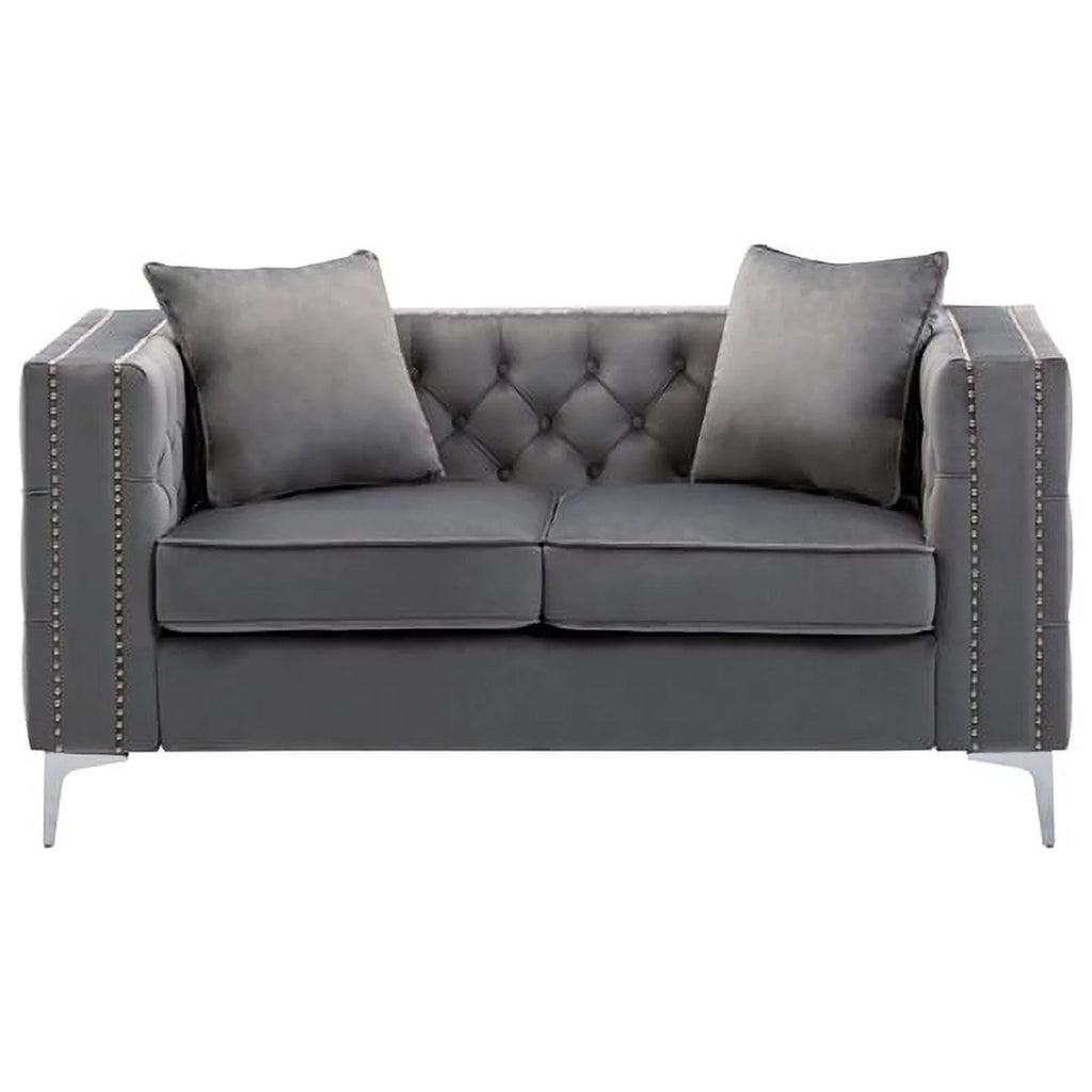 2 Piece Velvet Loveseat and Chair Set in Gray C3585