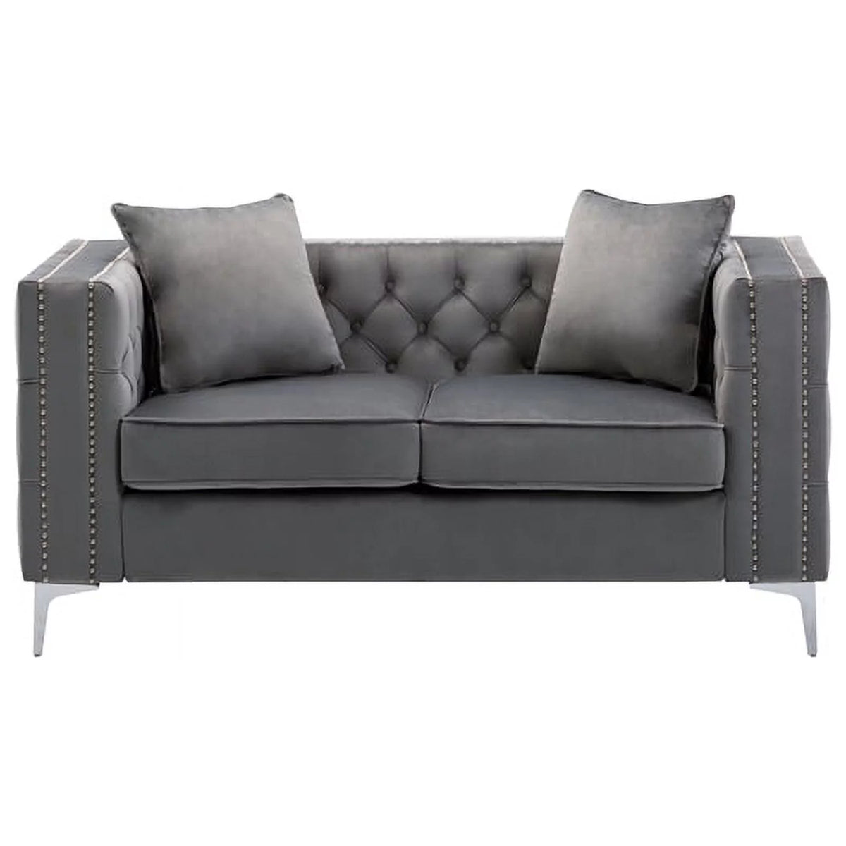 2 Piece Velvet Loveseat and Chair Set in Gray C3585