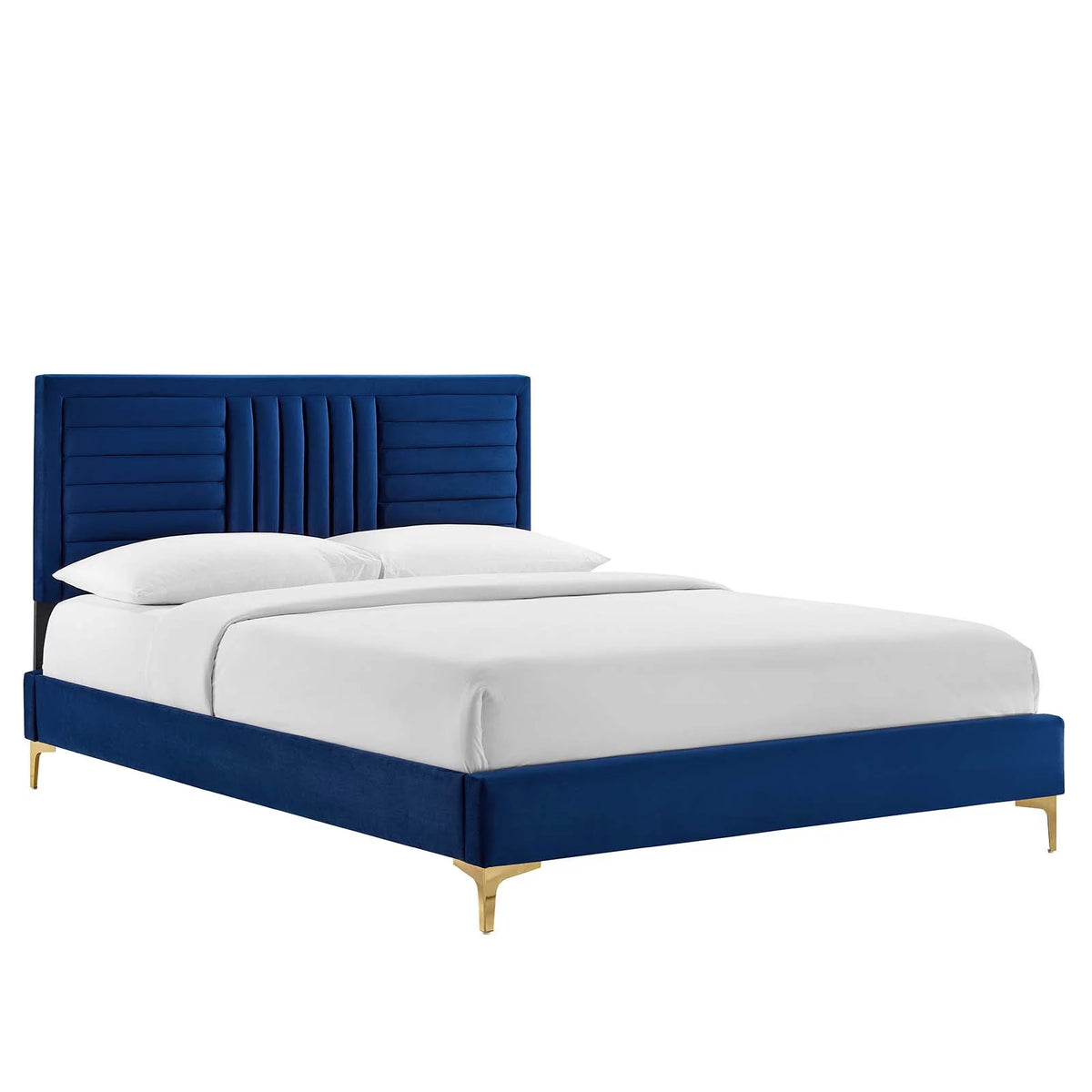 Navy Channel Tufted Performance Velvet Twin Platform Bed N48944