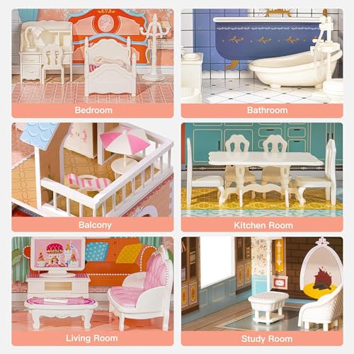 Wooden Dollhouse with Furniture H1045