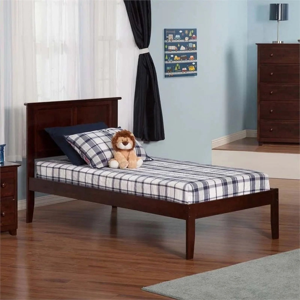 Solid Wood Twin XL Platform Bed with USB in Walnut H589