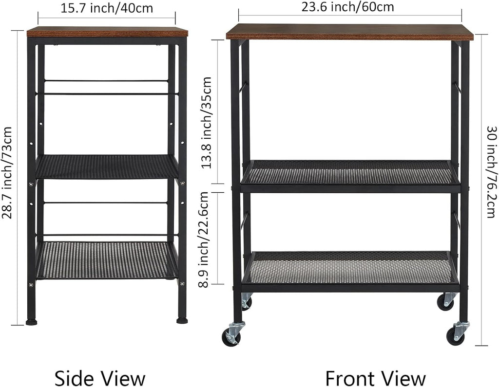 Rustic Brown 3 Tier Rolling Kitchen Cart with Lockable Wheels D81743