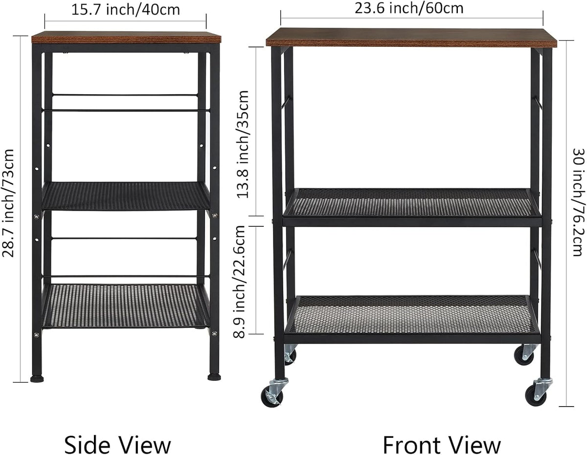 Rustic Brown 3 Tier Rolling Kitchen Cart with Lockable Wheels D81743