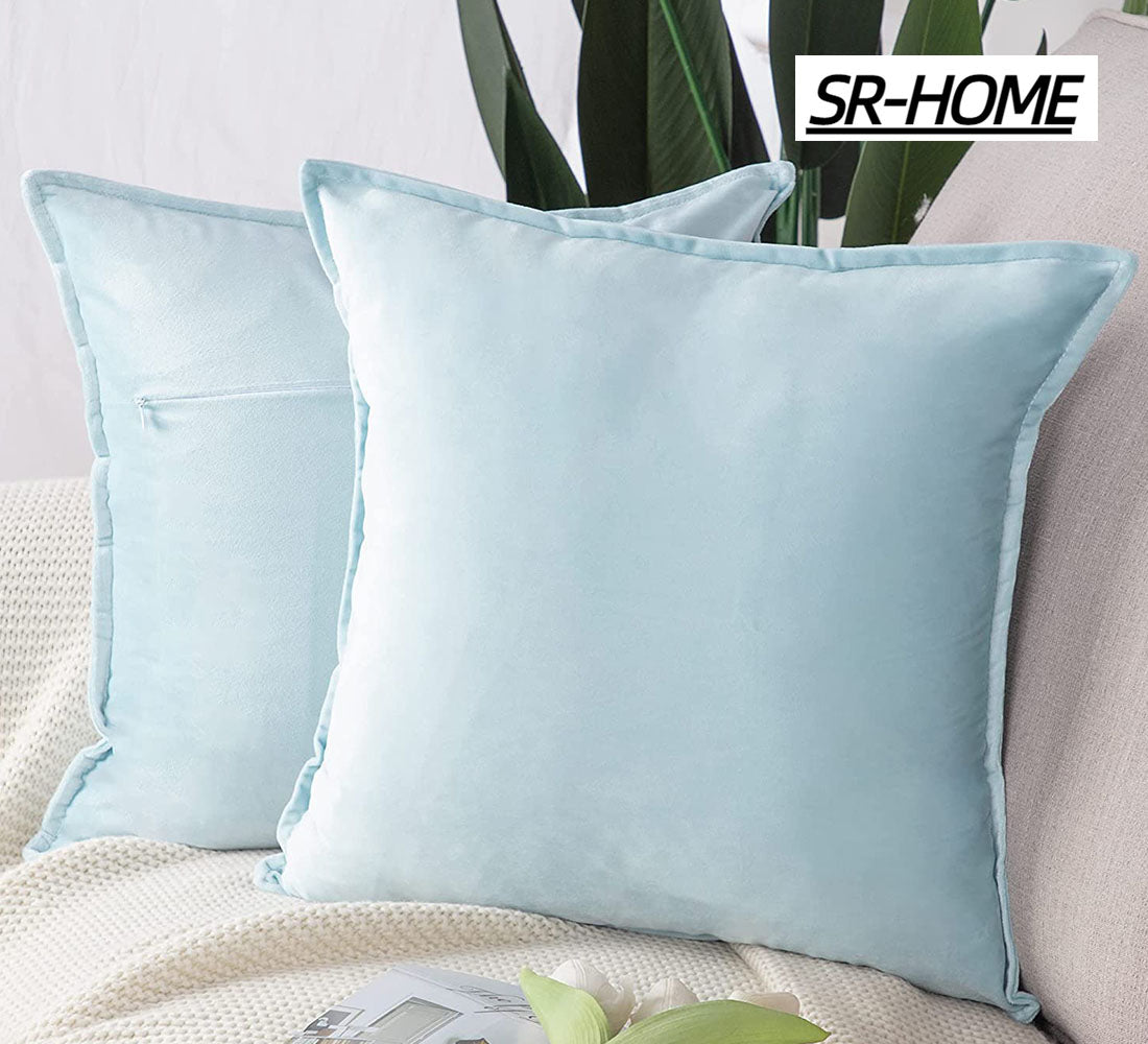 Set of 2 Velvet Decorative Throw Pillow Covers Square with Fringe Cushion Case T71586