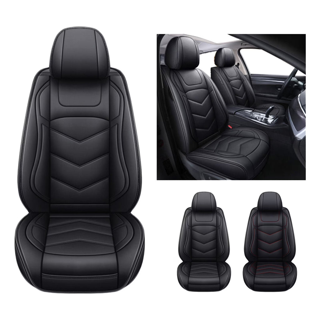2PCS Waterproof PU Leather Front Car Seat Covers Black Q25285