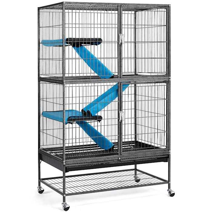 Hammered Black Rolling Metal Small Animal Cage with Removable Ramp U7367