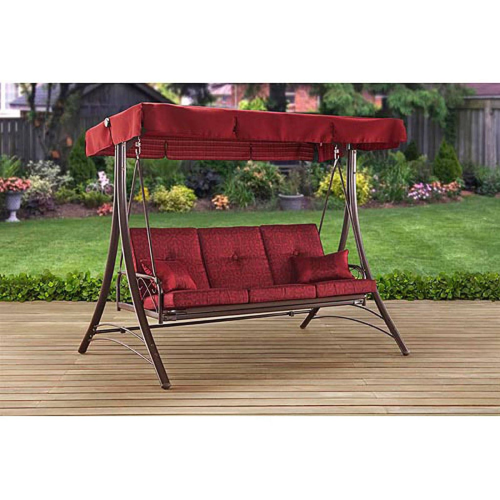 Red 3-Seat Canopy Porch Swing Bed V5676