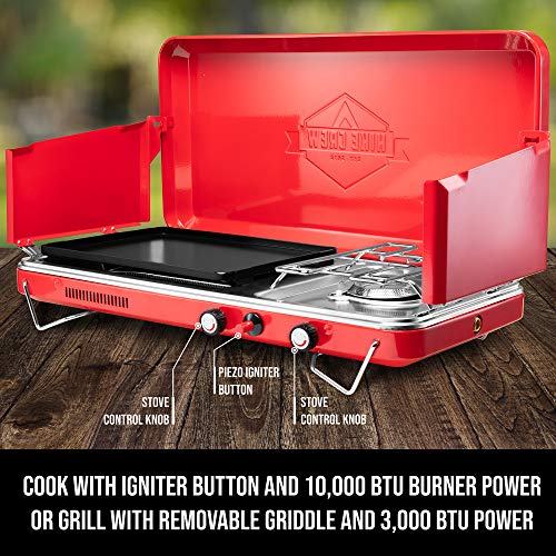 2-in-1 Gas Camping Stove and Griddle with Integrated Igniter J1231