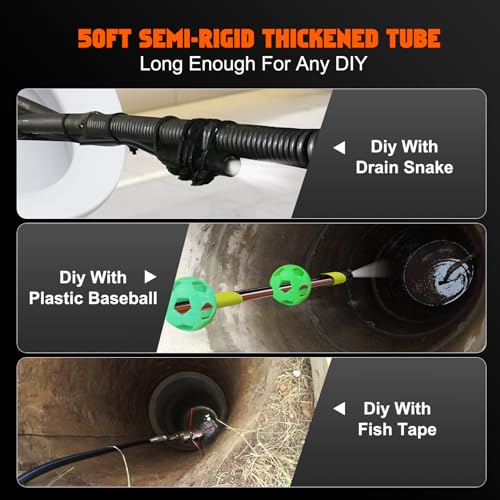 Triple Lens Sewer Camera with 50ft, 5" IPS Screen Borescope with Light, 1080P HD Endoscope IP67 Drain Pipe Snake Drain Camera, 32G Card Semi-Rigid Cable for Plumbing Inspection + Case S83292