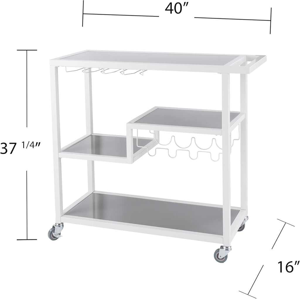 White Bar Cart with Wheels B6367