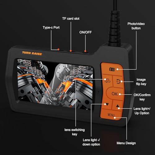 Triple Lens Sewer Camera with 50ft, 5" IPS Screen Borescope with Light, 1080P HD Endoscope IP67 Drain Pipe Snake Drain Camera, 32G Card Semi-Rigid Cable for Plumbing Inspection + Case S83292