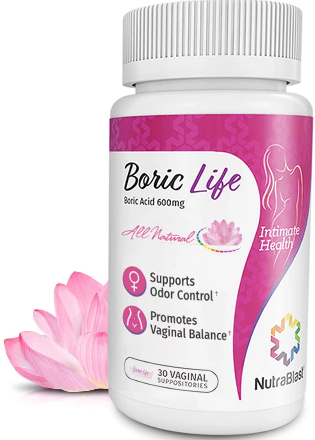 Boric Acid Vaginal Suppositories, 30 Count, 600mg, 100% Pure A203
