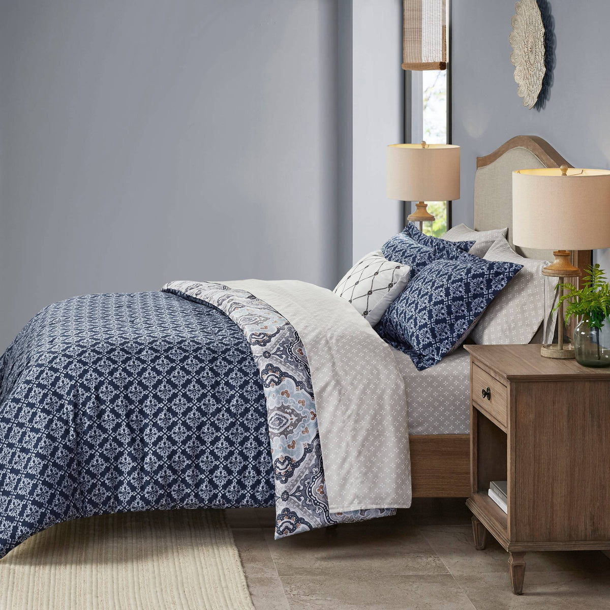Navy King Reversible Complete Bedding Set O3231