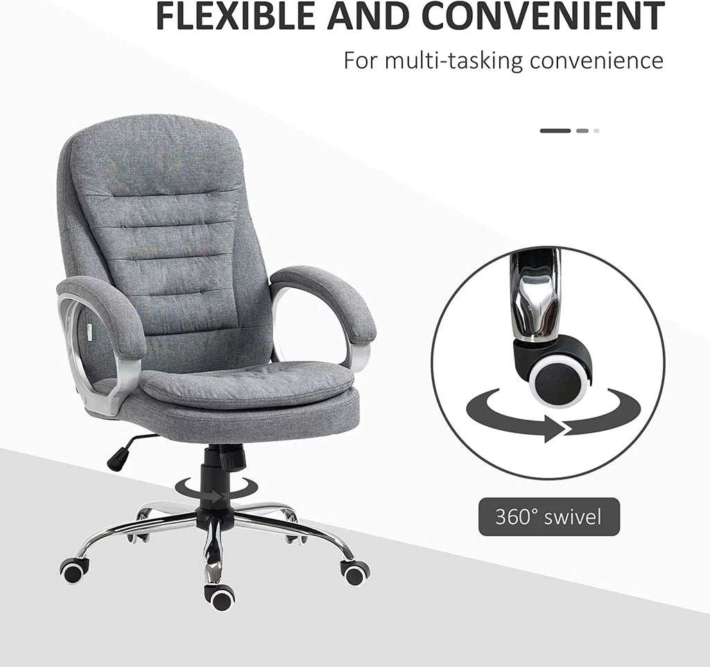High Back Grey Upholstered Office Chair with Headrest and Armrest M6800