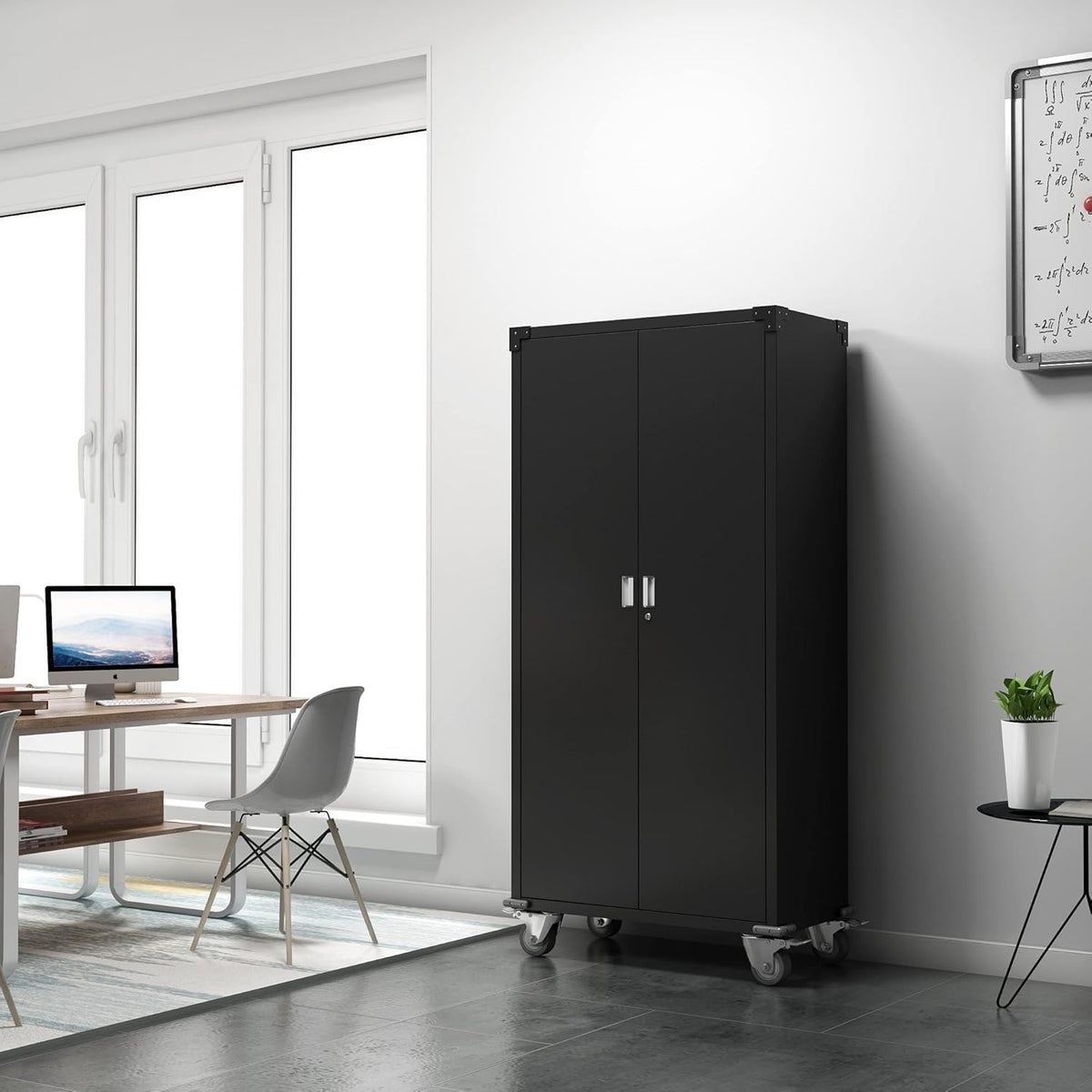 Metal Rolling Storage Cabinet with Wheels, 72'' Utility Storage Files Cabinet with Height Adjustable Shelves, Steel Tall Cabinet U41578