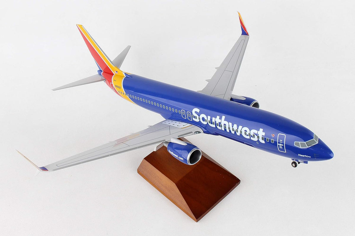 Blue 1/100 Scale Airplane Model with Wood Stand S675523