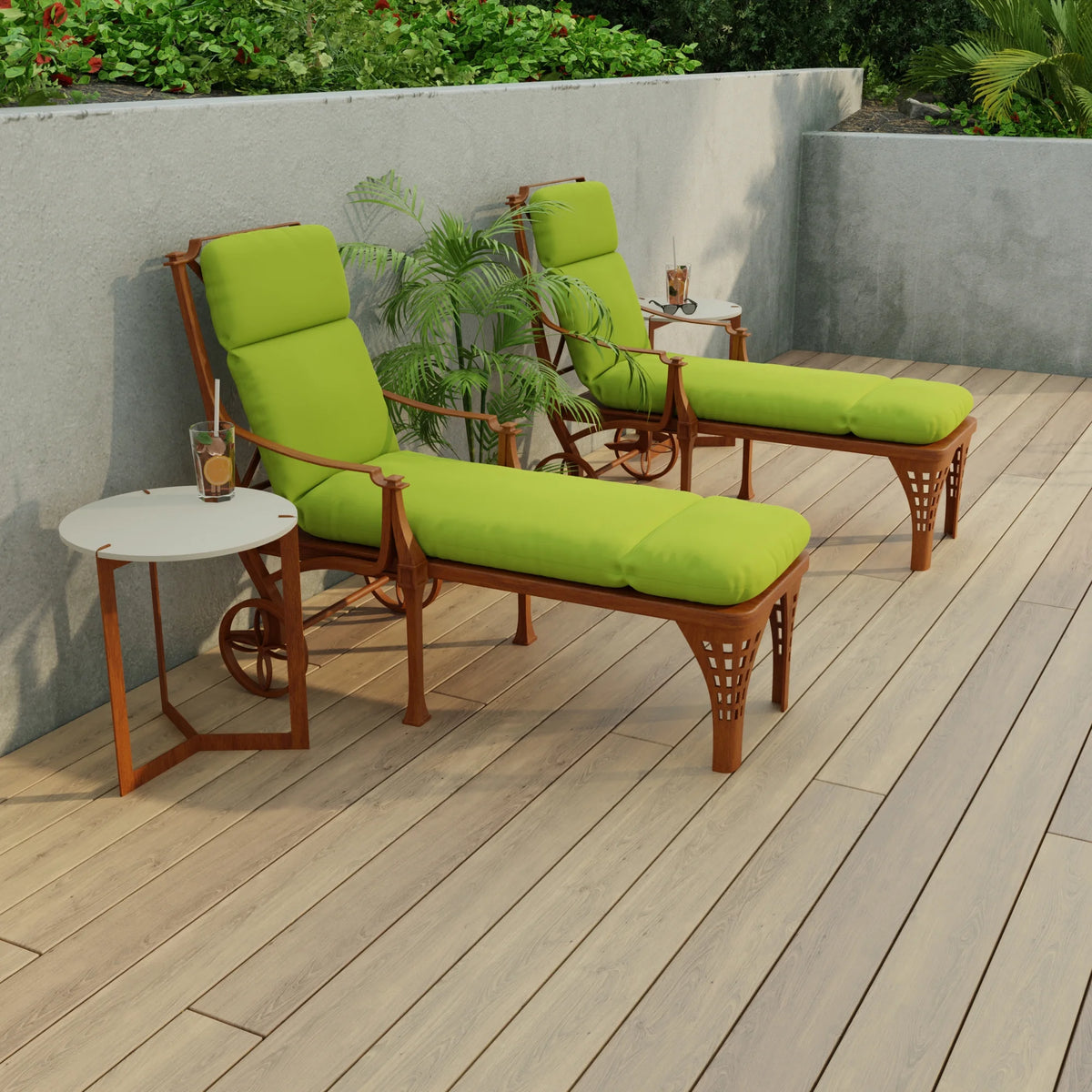 74" x 22" Green Outdoor Chaise Lounge Cushion with Ties Z82305