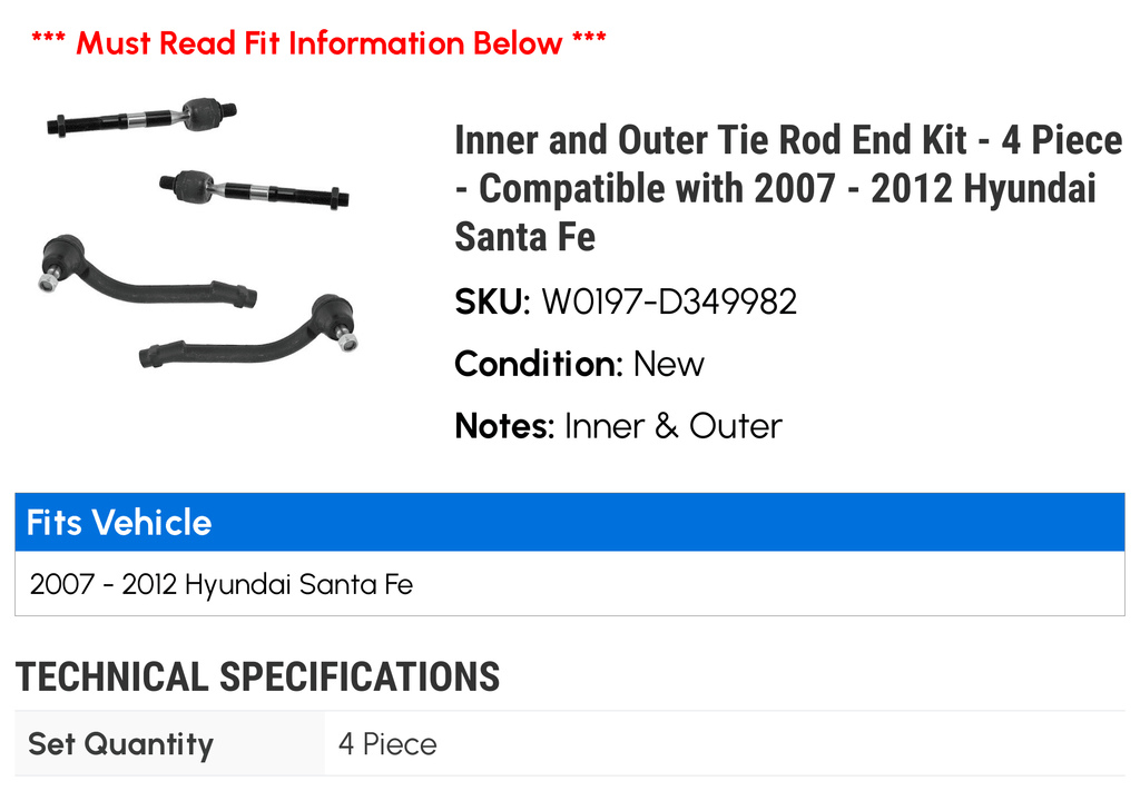 Inner and Outer Tie Rod End Kit - 4 Piece T5273