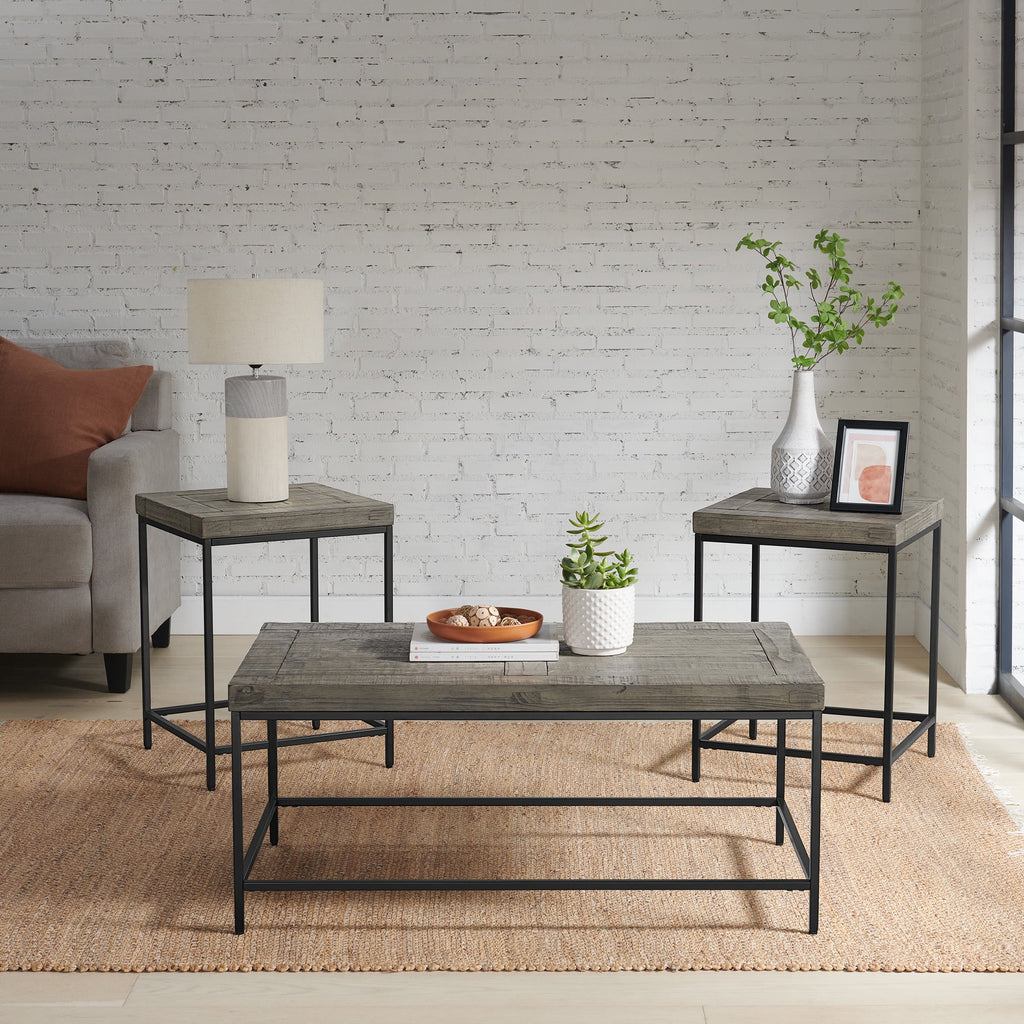 3-Piece Coffee Table Set with 2 Side Tables Gray Q677