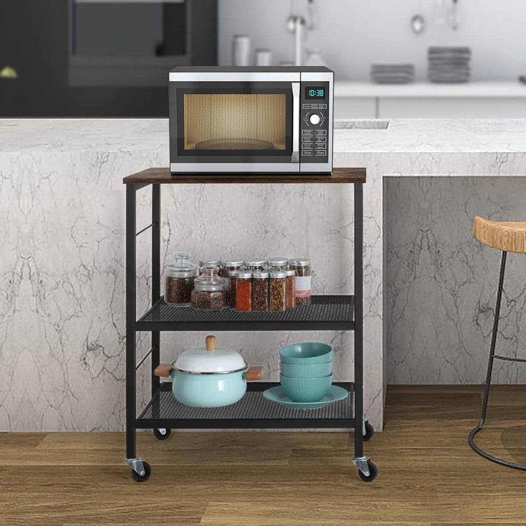 Rustic Brown 3 Tier Rolling Kitchen Cart with Lockable Wheels D81743