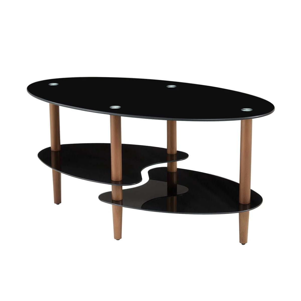 Black Oval Glass Coffee Table with Oak Legs G243387