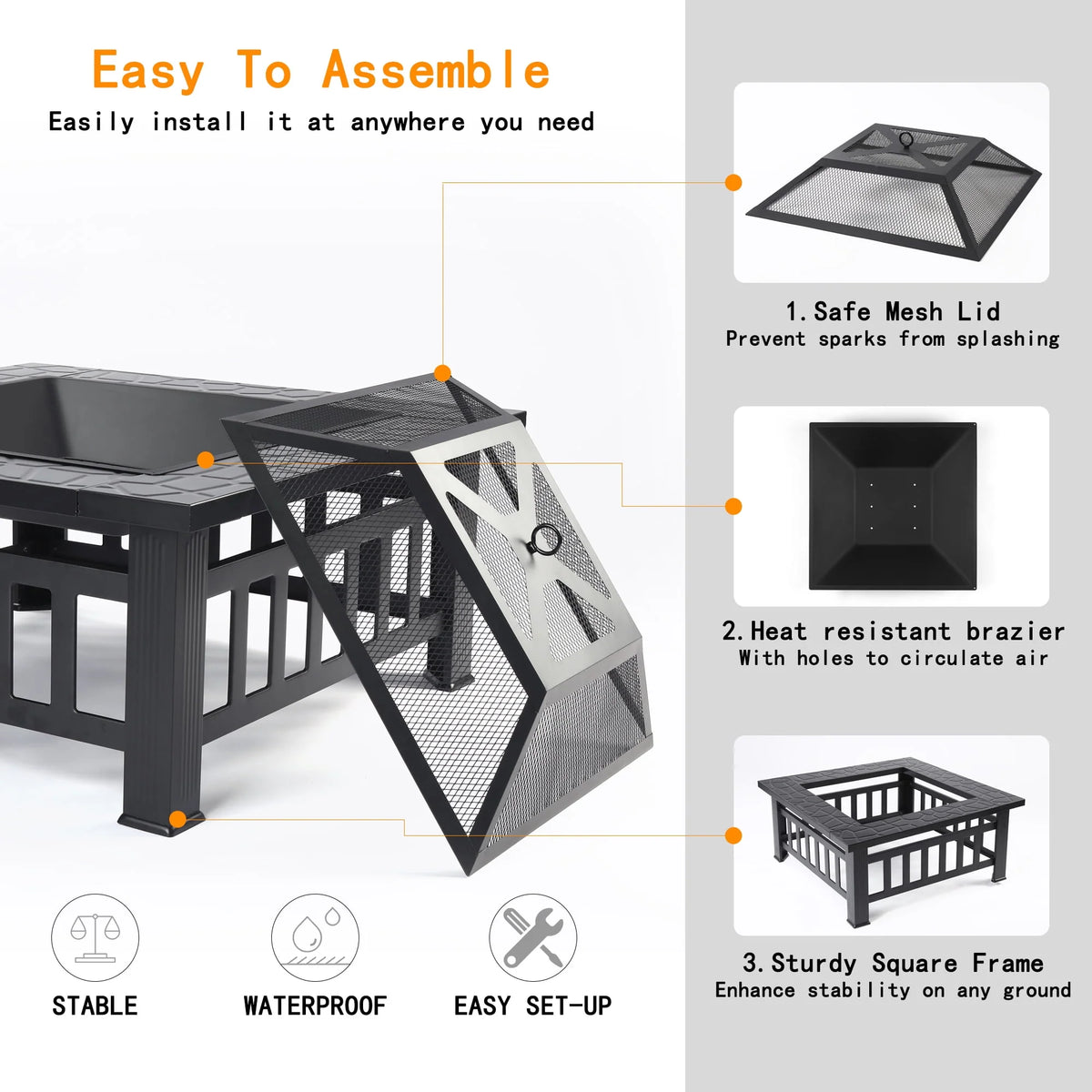 32 Square Iron Wood Burning Fire Pit K57421