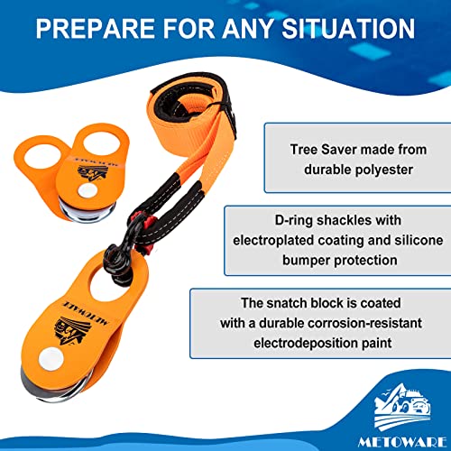 10 Ton Winch Snatch Block Pulley, Tree Saver Strap and D Ring Shackles Y57915