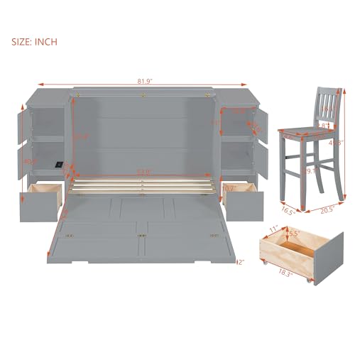 Twin Size Murphy Bed with Charging Station and Storage Drawers V623571