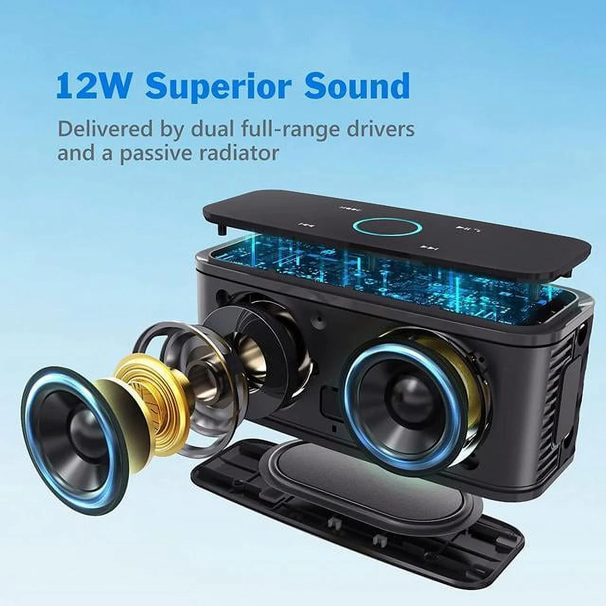 Portable Wireless Bluetooth Speaker with 24 Hour Playtime, Touch Control, IPX6 Waterproof, Black K4445