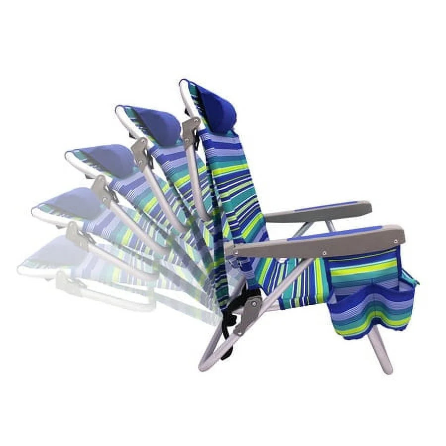 2-Pack Lay-Flat Backpack Chair Blue & Green Stripe K8709