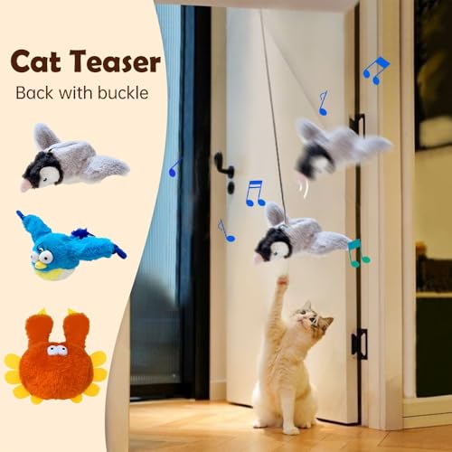 Interactive Chirping Bird with Flapping Wings Rechargeable Cat Toy (Grey) K581