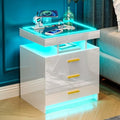 Black LED Nightstand with 3 Drawers and Wireless Charging D285
