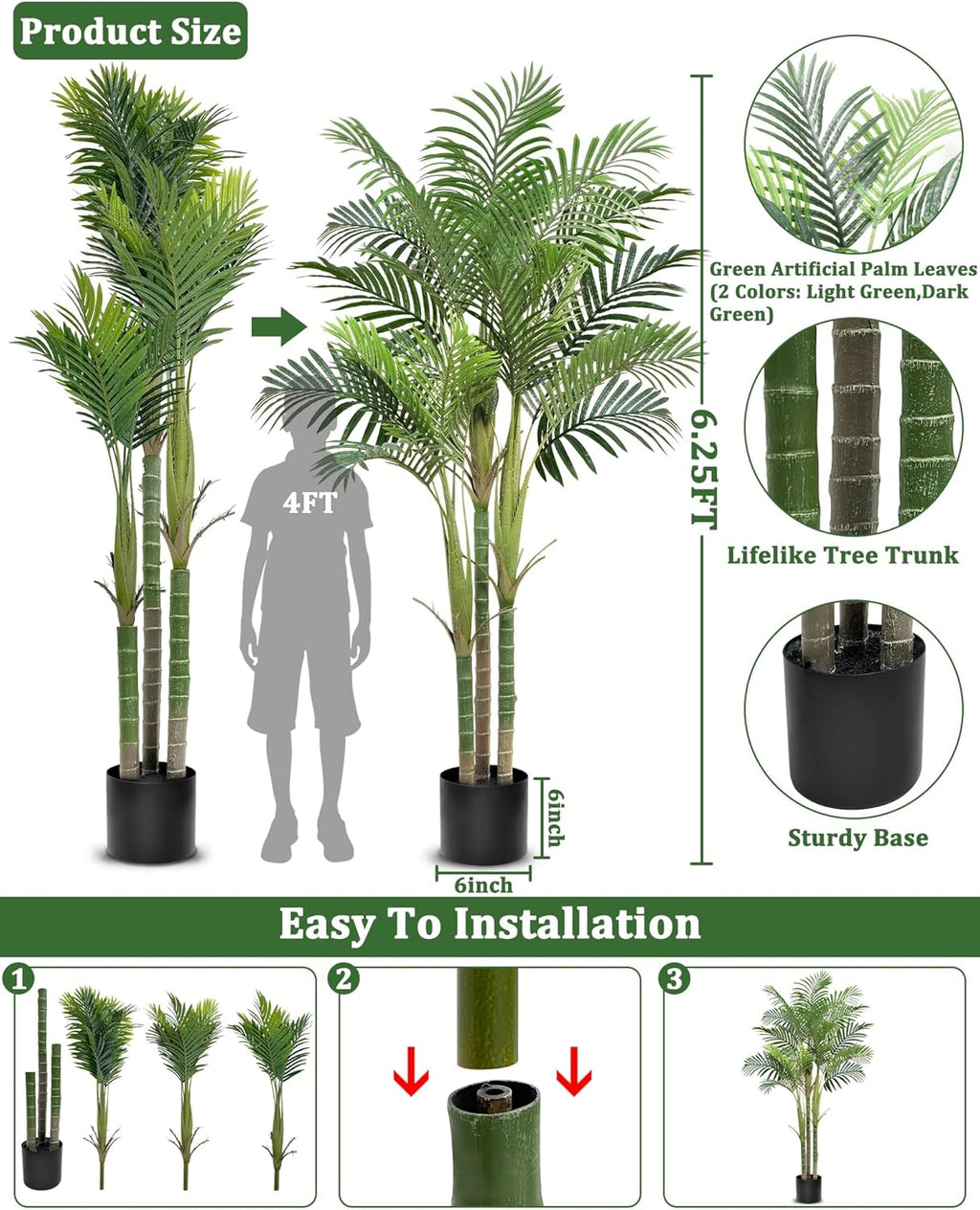 6.25 Ft Tall Artificial Palm Tree F605