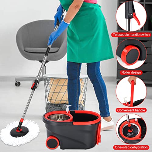 Stainless Steel 61" Spin Mop and Bucket with 3 Microfiber Mop Refills Z505