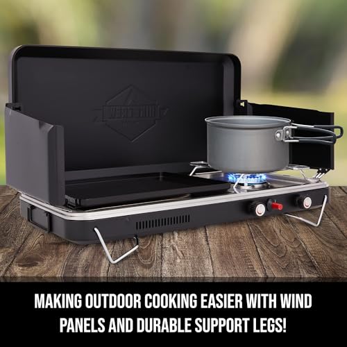 2-in-1 Gas Camping Stove and Griddle with Integrated Igniter J1231