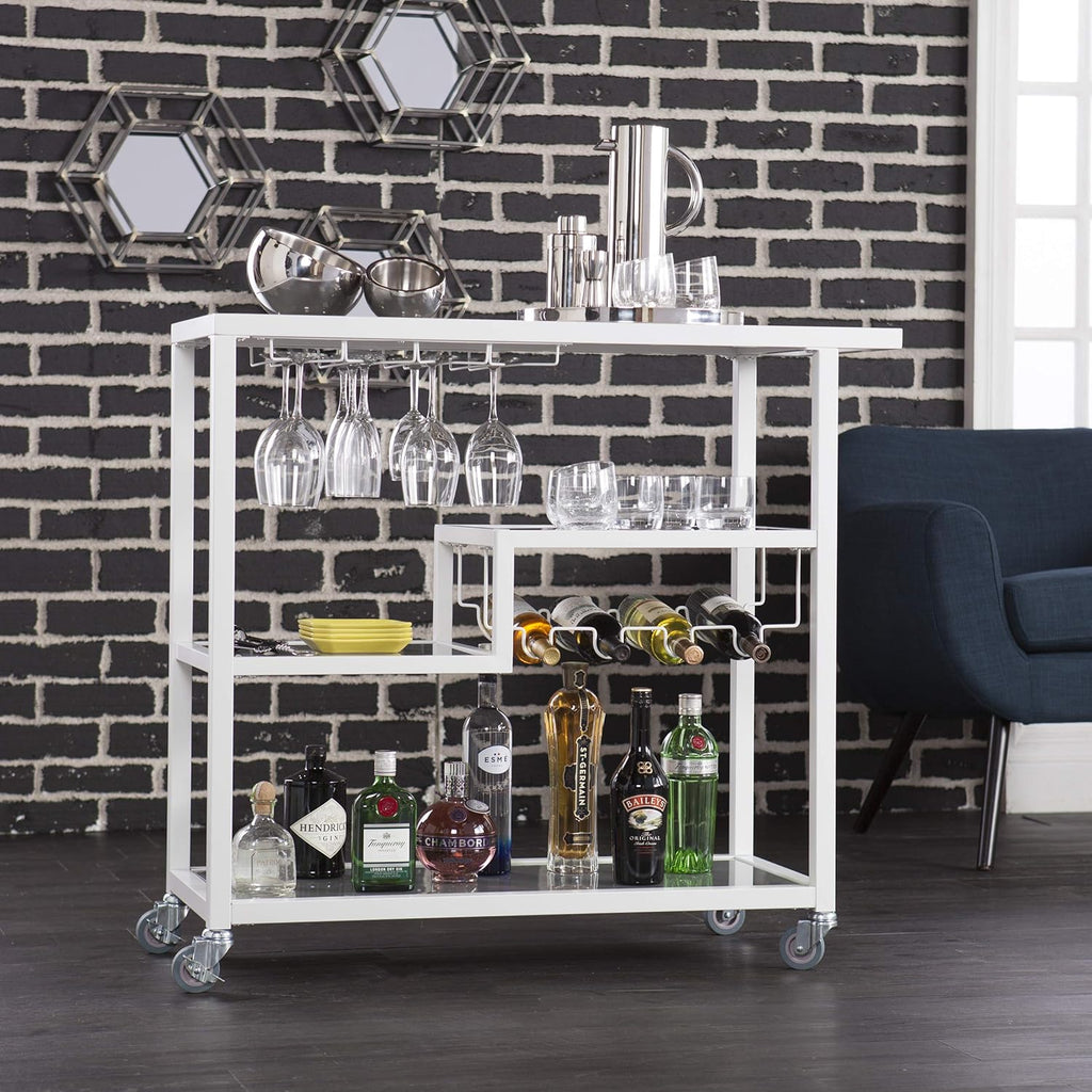 White Bar Cart with Wheels B6367