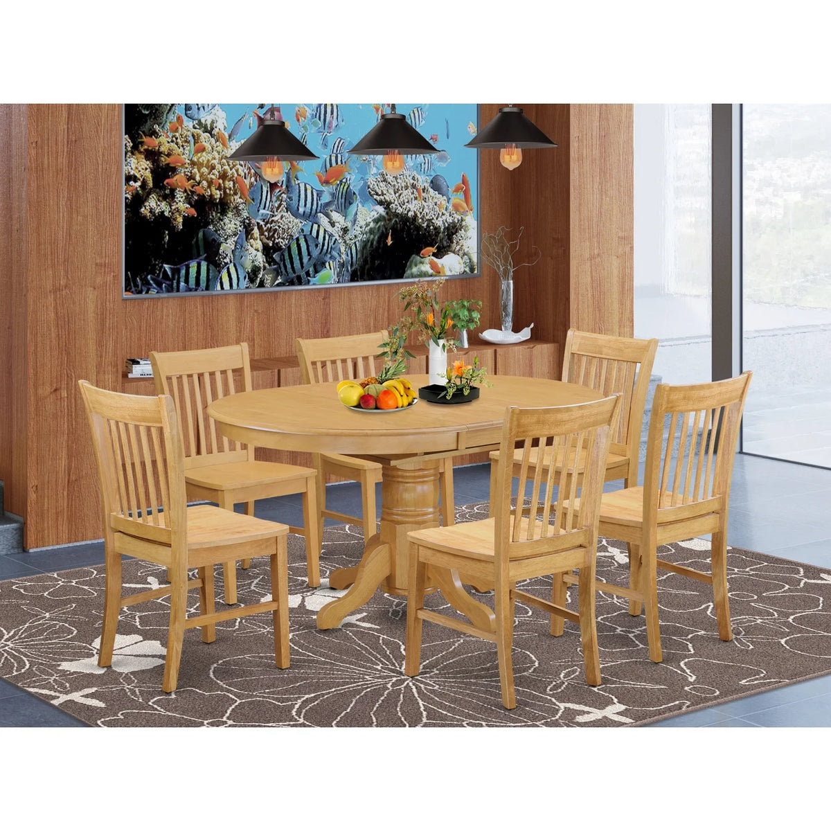 Oak Kitchen Dinette Table & 6 Chairs H414508