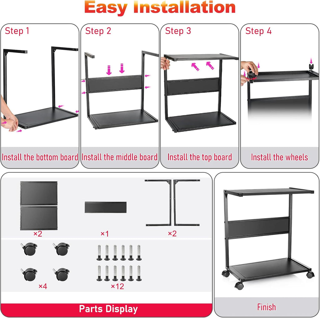 2-Tier Metal PC Stand with Locking Caster Wheels I430