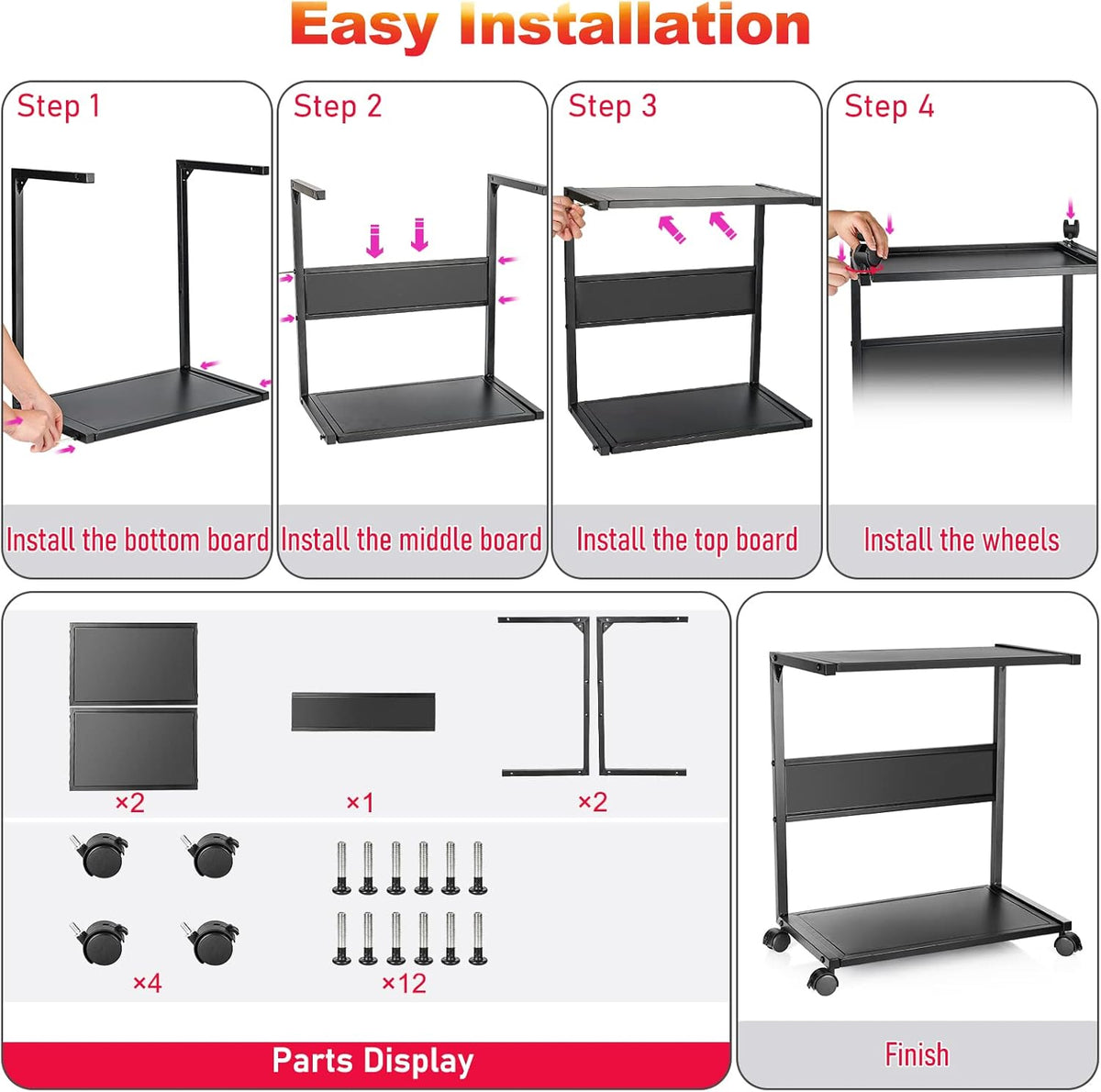 2-Tier Metal PC Stand with Locking Caster Wheels I430