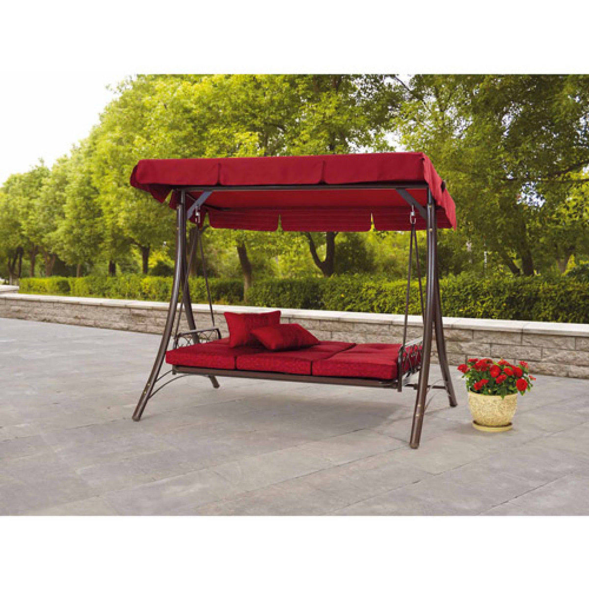 Red 3-Seat Canopy Porch Swing Bed V5676