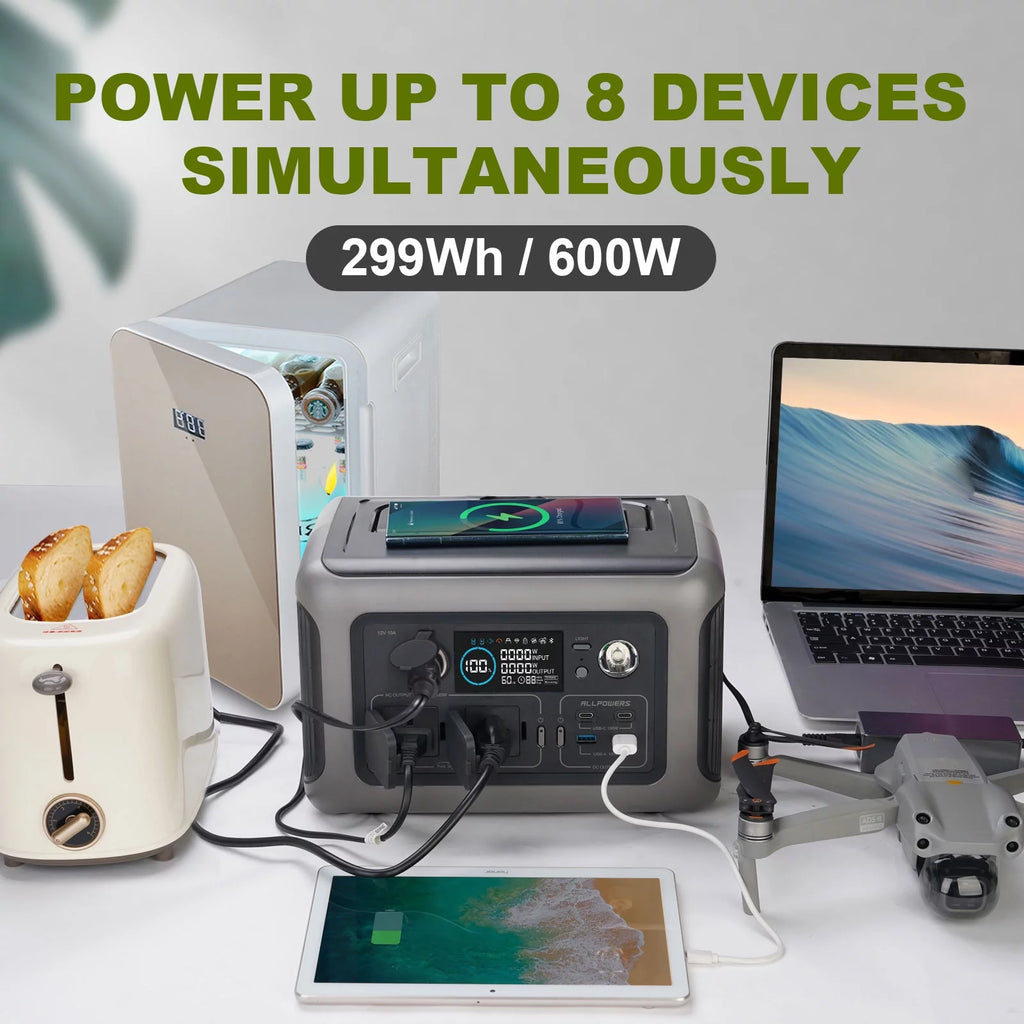 Portable Power Station 600W 299Wh LiFePO4 Battery Wireless Charging Solar Generator J81139
