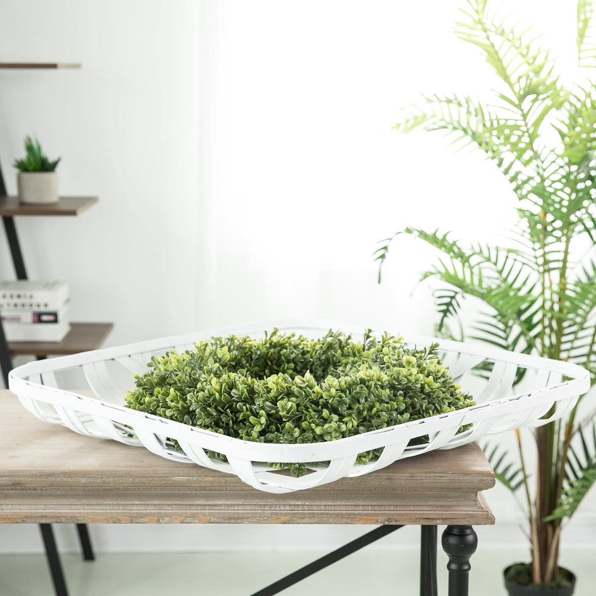 Vintage White Bamboo Basket L2286
