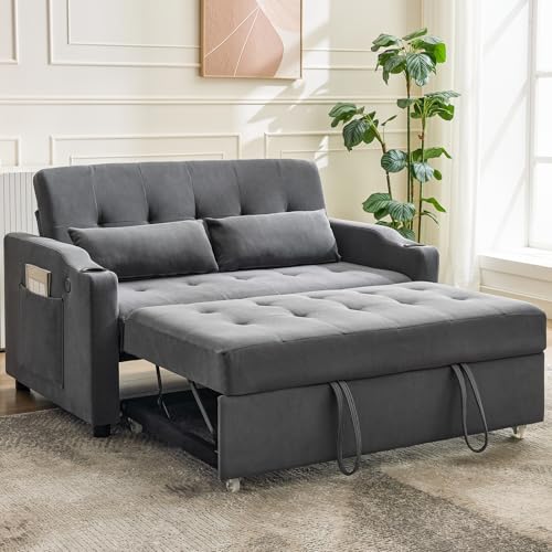 3 in 1 Convertible Sleeper Sofa Bed, Corduroy Futon Couches with Pull-Out Bed W785724