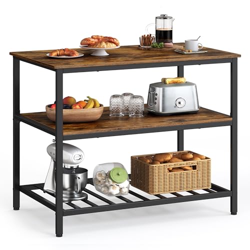 Rustic Brown and Black Kitchen Island with 3 Shelves I354322