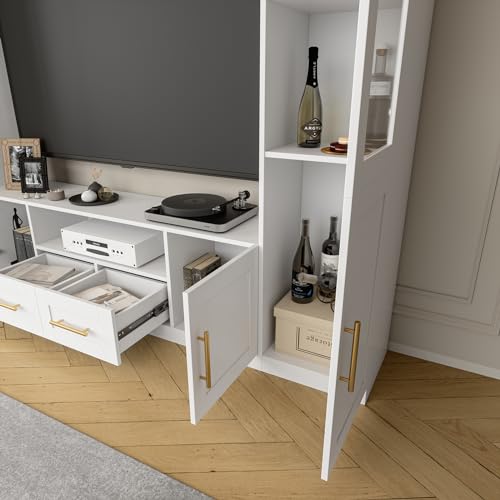 White TV Stand with Glass Doors & Shelves K902
