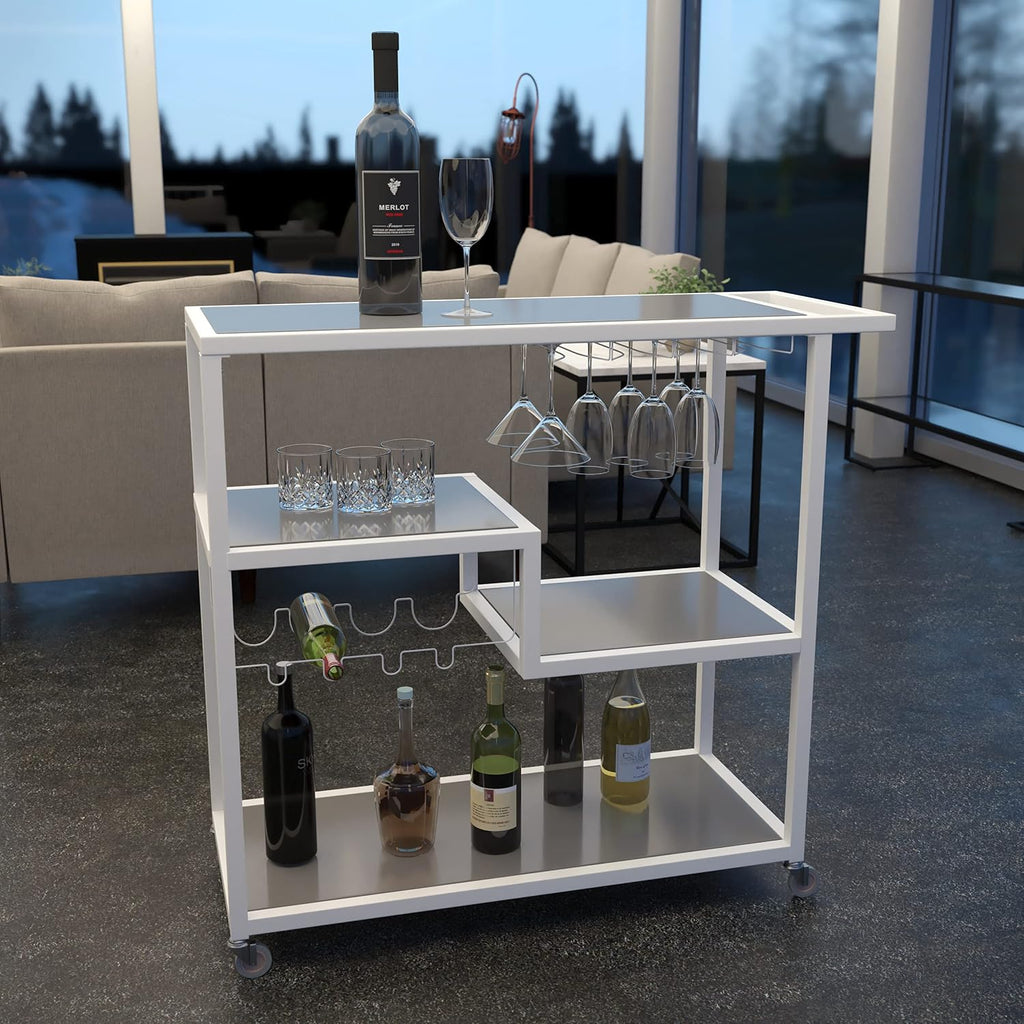 White Bar Cart with Wheels B6367