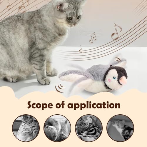 Interactive Chirping Bird with Flapping Wings Rechargeable Cat Toy (Grey) K581