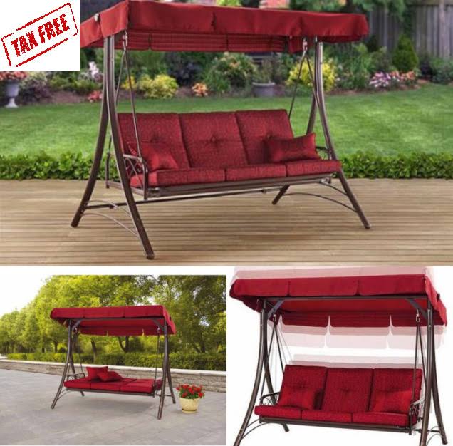 Red 3-Seat Canopy Porch Swing Bed V5676