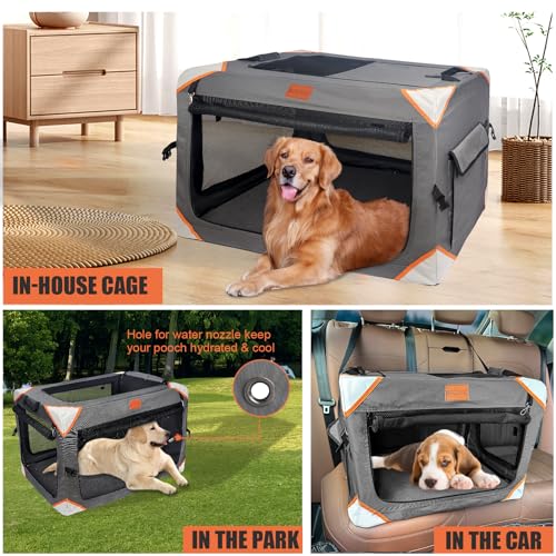 Collapsible 4-Door Portable Dog Crate with Soft Blanket Q59721